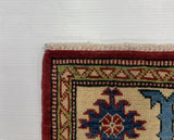 27526-Kazak Hand-Knotted/Handmade Afghan Rug/Carpet Tribal/Nomadic Authentic/ Size: 6'2" x 4'2"/188cm x 127cm