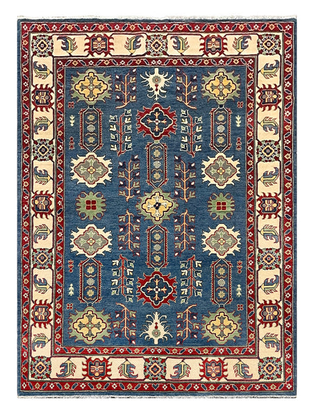 27829-Kazak Hand-Knotted/Handmade Afghan Rug/Carpet Tribal/Nomadic Authentic/ Size: 7'6" x 5'6"/229m x 168cm
