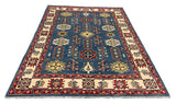 27829-Kazak Hand-Knotted/Handmade Afghan Rug/Carpet Tribal/Nomadic Authentic/ Size: 7'6" x 5'6"/229m x 168cm