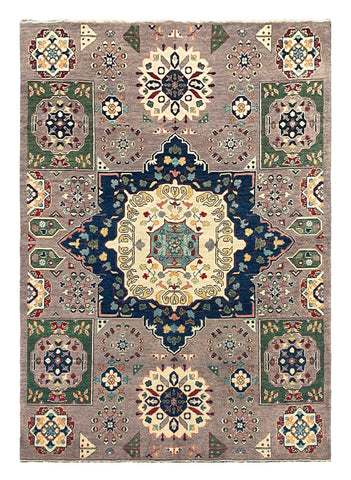 27580-Kazak Hand-Knotted/Handmade Afghan Rug/Carpet Tribal/Nomadic Authentic/ Size: 7'9" x 5'5"/236cm x 165cm