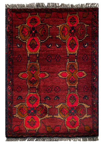 26453 - Khal Mohammad Afghan Hand-Knotted Authentic/Traditional/Rug/Size: 2'1" x 1'4"/64cm x 41cm