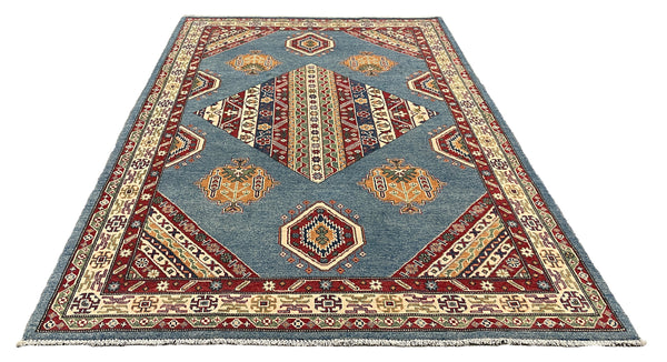 27941-Royal Kazak Hand-Knotted/Handmade Afghan Rug/Carpet Tribal/Nomadic Authentic/ Size: 9'2" x 6'1"/279m x 185cm