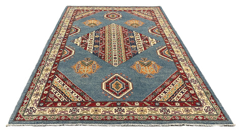 27941-Royal Kazak Hand-Knotted/Handmade Afghan Rug/Carpet Tribal/Nomadic Authentic/ Size: 9'2" x 6'1"/279m x 185cm