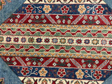 27941-Royal Kazak Hand-Knotted/Handmade Afghan Rug/Carpet Tribal/Nomadic Authentic/ Size: 9'2" x 6'1"/279m x 185cm