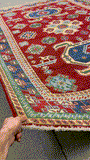 27924-Royal Kazak Hand-Knotted/Handmade Afghan Rug/Carpet Tribal/Nomadic Authentic/ Size: 9'4" x 6'3"/284m x 191cm