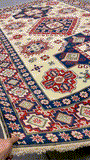 27919-Royal Kazak Hand-Knotted/Handmade Afghan Rug/Carpet Tribal/Nomadic Authentic/ Size: 10'0" x 6'6"/305m x 198cm
