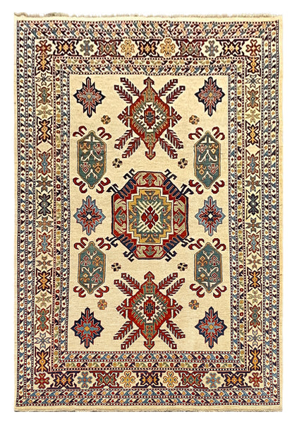 27917-Royal Kazak Hand-Knotted/Handmade Afghan Rug/Carpet Tribal/Nomadic Authentic/ Size: 9'8" x 6'4"/295m x 193cm