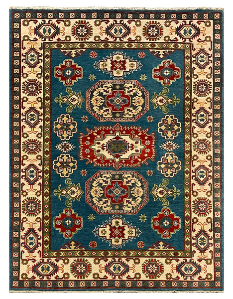 27784-Kazak Hand-Knotted/Handmade Afghan Rug/Carpet Tribal/Nomadic Authentic/ Size: 6'5" x 4'9"/196cm x 145cm