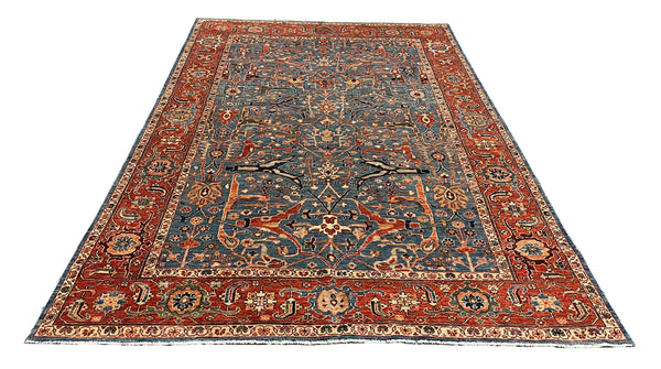27655- Royal Heriz Hand-Knotted/Handmade Afghan Rug/Carpet Traditional/Authentic/Size:  9'1" x 6'0"/277cmx 183cm