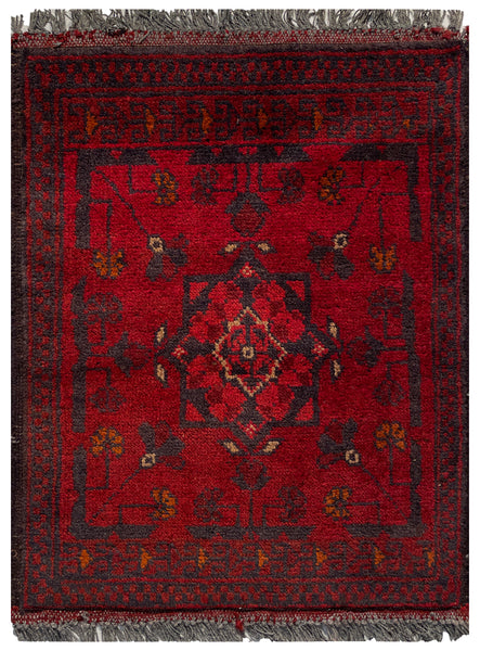 26366- Khal Mohammad Afghan Hand-Knotted Authentic/Traditional/Rug/Size: 1'8" x 1'3"