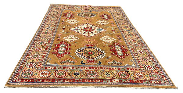 27918-Royal Kazak Hand-Knotted/Handmade Afghan Rug/Carpet Tribal/Nomadic Authentic/ Size: 9'7" x 6'4"/292m x 193cm
