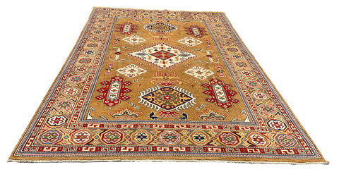 27918-Royal Kazak Hand-Knotted/Handmade Afghan Rug/Carpet Tribal/Nomadic Authentic/ Size: 9'7" x 6'4"/292m x 193cm