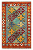 27729 - Kelim Hand-Woven/Flat-Weaved/Afghan Kelim/Carpet Modren/Nomadic Authentic//Size: 4'1" x 2'7"/124cm ×79cm