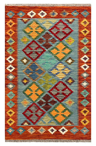 27729 - Kelim Hand-Woven/Flat-Weaved/Afghan Kelim/Carpet Modren/Nomadic Authentic//Size: 4'1" x 2'7"/124cm ×79cm