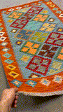 27729 - Kelim Hand-Woven/Flat-Weaved/Afghan Kelim/Carpet Modren/Nomadic Authentic//Size: 4'1" x 2'7"/124cm ×79cm