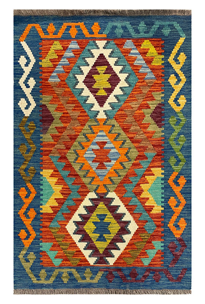 27690 - Kelim Hand-Woven/Flat-Weaved/Afghan Kelim/Modern/ Nomadic/Size: 4'1" x 2'7"/124 cm × 79 cm