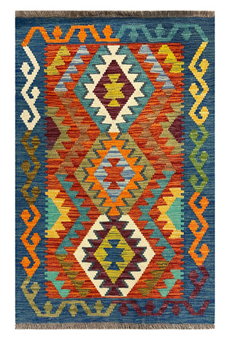 27690 - Kelim Hand-Woven/Flat-Weaved/Afghan Kelim/Modern/ Nomadic/Size: 4'1" x 2'7"/124 cm × 79 cm