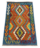 27690 - Kelim Hand-Woven/Flat-Weaved/Afghan Kelim/Modern/ Nomadic/Size: 4'1" x 2'7"/124 cm × 79 cm