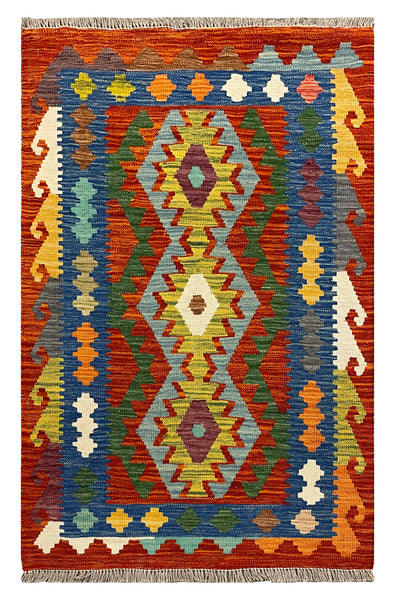 27720 - Kelim Hand-Woven/Flat-Weaved/Afghan Kelim/Carpet Modren/Nomadic Authentic/Size: 4'2" x 2'7"/127cm ×79cm