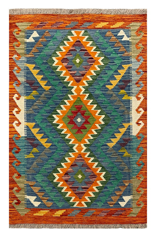 27691 - Kelim Hand-Woven/Flat-Weaved/Afghan Kelim/Carpet/ Modern/ Nomadic/ Size: 4'0" x 2'7"/122 cm × 79 cm
