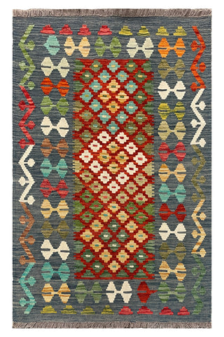 27692 - Kelim Hand-Woven/Flat-Weaved/Afghan Kelim/Carpet Modern/Nomadic/ Size: 4'1" x 2'9"/124 cm × 84cm