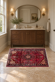 SKU 24372 original handmade Persian rug staged horizontally in a powder room; Rocket1 approved room image.