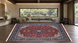 Isfahan Persian rug SKU 27960 staged in a Japanese-modern gallery lounge