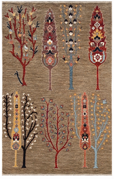 24928-Chobi Ziegler Hand-knotted/Handmade Afghan Rug/Carpet Traditional Authentic / Size: 9'9" x 6'10"/298cm x 208cm