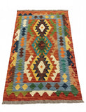 27710 - Kelim Hand-Woven/Flat-Weaved/Afghan Kelim/Carpet Modern/Nomadic Authentic/Size: 4'0" x 2'7"/122cm x 79cm