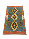 27746 - Kelim Hand-Woven/Flat-Weaved/Afghan Kelim/Carpet Modren/Nomadic Authentic/Size:  4'2" x 2'6"/127cm ×76cm