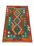 27741 - Kelim Hand-Woven/Flat-Weaved/Afghan Kelim/Carpet Modren/Nomadic Authentic/Size: 4'1" x 2'7"/124cm ×79cm