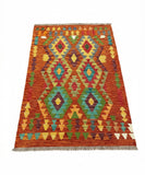 27732- Kelim Hand-Woven/Flat-Weaved/Afghan Kelim/Carpet Modren/Nomadic Authentic/Size: 4'0" x 2'10"/122cm ×86cm