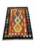 27705 - Kelim Hand-Woven/Flat-Weaved/Afghan Kelim/Carpet Modern/Nomadic Authentic/Size: 4'2" x 2'11"/127 cm × 89 cm