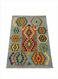 27730 - Kelim Hand-Woven/Flat-Weaved/Afghan Kelim/Carpet Modren/Nomadic Authentic/Size: 3'11" x 2'11"/119cm ×89cm