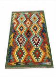 27687 - Kelim Hand-Woven/Flat-Weaved/Afghan Kelim/Carpet Modern/Nomadic Authentic/Size: 4'3" x 2'9"/130 cm × 84cm