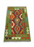 27736 - Kelim Hand-Woven/Flat-Weaved/Afghan Kelim/Carpet Modren/Nomadic Authentic/Size: 4'3" x 2'8"/130cm ×81cm