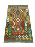 27739 - Kelim Hand-Woven/Flat-Weaved/Afghan Kelim/Carpet Modren/Nomadic Authentic/Size: 4'3" x 2'7"/130cm ×79cm