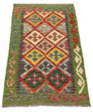 27663 - Kelim Hand-Woven/Flat-Weaved/Afghan Kelim/Carpet Modern/Nomadic Authentic/Size: 4'2" x 2'9"/127cm ×84cm
