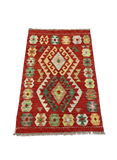 27662 - Kelim Hand-Woven/Flat-Weaved/Afghan Kelim/Carpet Modern/Nomadic Authentic/Size: 3'10" x 2'7"/117cm ×79cm