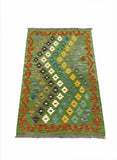 27703 - Kelim Hand-Woven/Flat-Weaved/Afghan Kelim/Carpet Modern/Nomadic Authentic/Size: 4'2" x 2'8"/127 cm × 81 cm