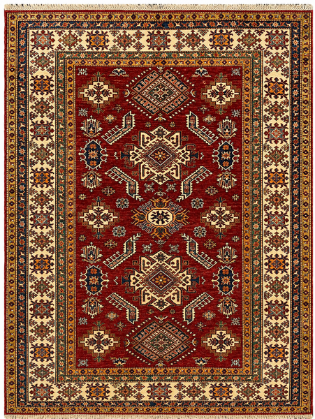 27479-Kazak Hand-Knotted/Handmade Afghan Rug/Carpet Tribal/Nomadic Authentic/ Size: 7'4" x 5'7"/224cm x 170cm