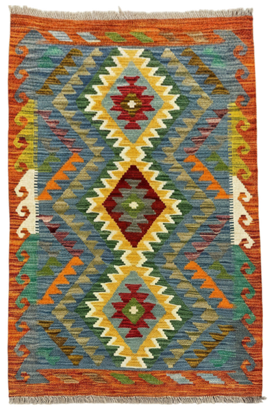 27693 - Kelim Hand-Woven/Flat-Weaved/Afghan Kelim/Carpet Modern/Nomadic Authentic/Size: 4'0" x 2'7"/122 cm × 79 cm