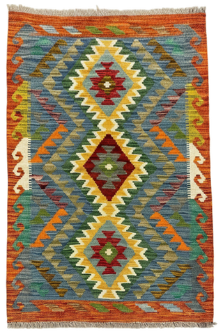 27693 - Kelim Hand-Woven/Flat-Weaved/Afghan Kelim/Carpet Modern/Nomadic Authentic/Size: 4'0" x 2'7"/122 cm × 79 cm