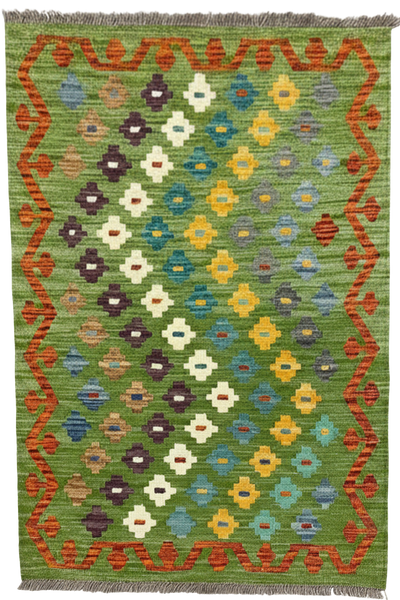 27703 - Kelim Hand-Woven/Flat-Weaved/Afghan Kelim/Carpet Modern/Nomadic Authentic/Size: 4'2" x 2'8"/127 cm × 81 cm