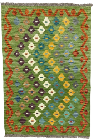 27703 - Kelim Hand-Woven/Flat-Weaved/Afghan Kelim/Carpet Modern/Nomadic Authentic/Size: 4'2" x 2'8"/127 cm × 81 cm