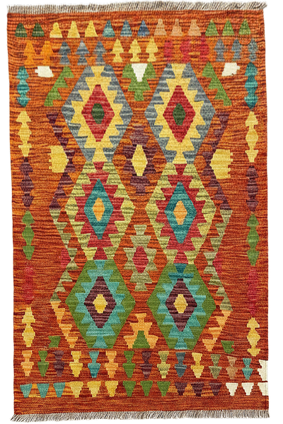 27732- Kelim Hand-Woven/Flat-Weaved/Afghan Kelim/Carpet Modren/Nomadic Authentic/Size: 4'0" x 2'10"/122cm ×86cm