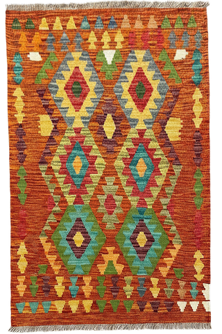 27732- Kelim Hand-Woven/Flat-Weaved/Afghan Kelim/Carpet Modren/Nomadic Authentic/Size: 4'0" x 2'10"/122cm ×86cm