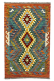 27704 - Kelim Hand-Woven/Flat-Weaved/Afghan Kelim/Carpet Modern/Nomadic Authentic/Size: 4'1" x 2'7"/124 cm × 79 cm