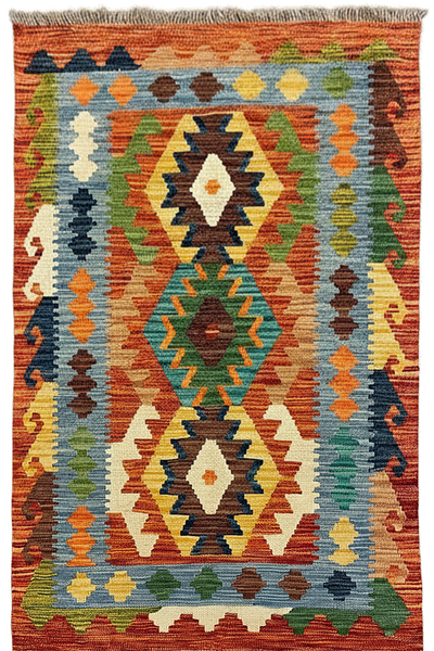 27710 - Kelim Hand-Woven/Flat-Weaved/Afghan Kelim/Carpet Modern/Nomadic Authentic/Size: 4'0" x 2'7"/122cm x 79cm
