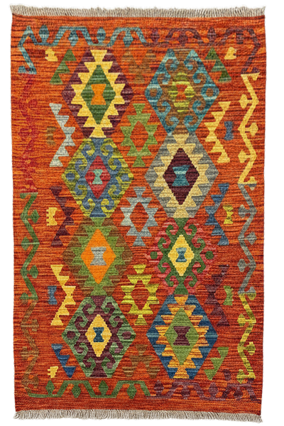 27724 - Kelim Hand-Woven/Flat-Weaved/Afghan Kelim/Carpet Modren/Nomadic Authentic/Size: 4'0" x 2'8"/122cm ×81cm